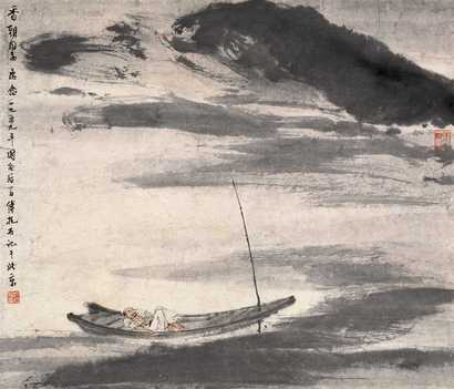 傅抱石 1959年作 秋江独钓 立轴
